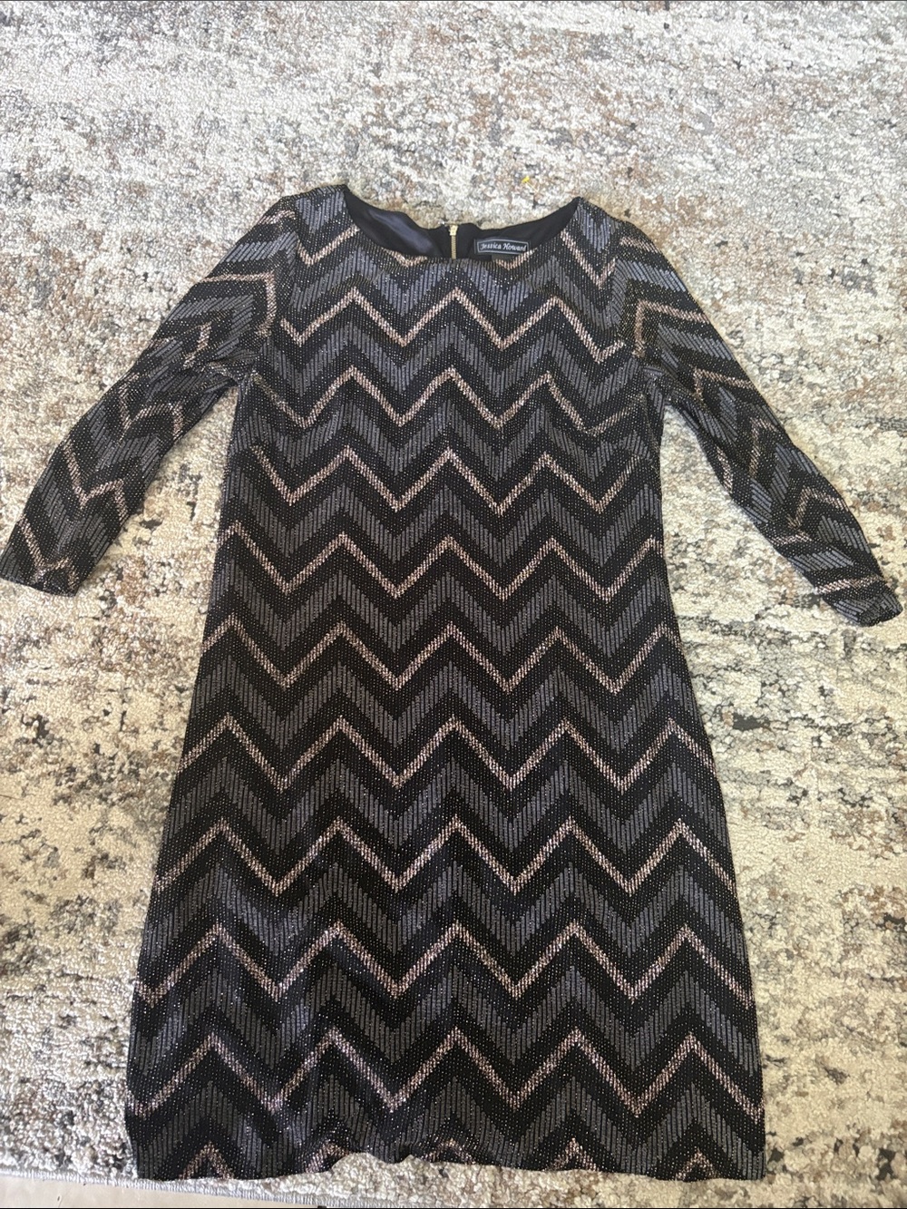 Jessica Howard Black Dress with Silver Chevron Detail
